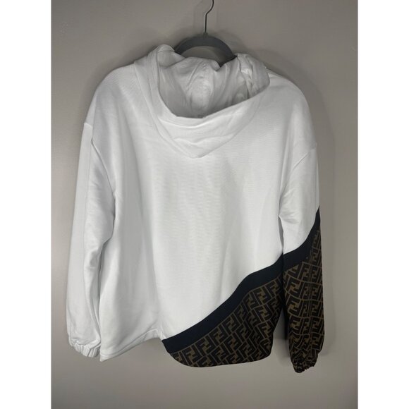 Fendi Men's White Monogram Insert Hoodie Sweatshirt Jersey White Brown Size S NW - Picture 7 of 14